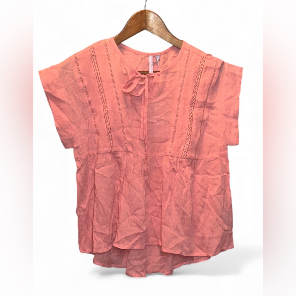 Good Luck Gem Peach Lace Accent Blouse